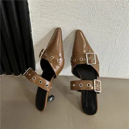 Slippers Slingback Shoes Gothic Stiletto Heels Women's Pumps Rivet Street Style Mid Heel Punk Vintage Casual Sandals Summer 2024