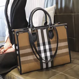 Women's Bag Tote Lattice Large Capacity Handbag Shoulder Portable Shopping Bags Handheld Canvas Bag Women's Spring Checkered Large Capacity Totes