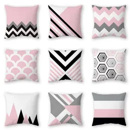 Travesseiro Padrão Geométrico Rosa Preto Branco Impressões Capa Mordern Geometria Abstrata Lombar Pilowcase Sofá Home Decor Pillowslip