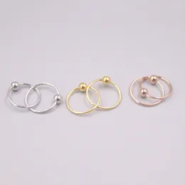 Hoop Earrings Real 18K Rose Gold For Women Smooth Furface Beads 10mmDia Gift Circle