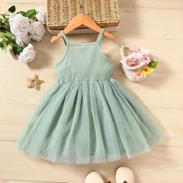 Vestidos da menina da criança menina doce decoração floral com nervuras painel malha sobreposição vestido adequado para a temporada de verão macio e confortável l2402