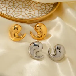 Stud Earrings 18K Gold Plated Stainless Steel Minimalist Smooth Comma Design Tarnish-proof Light Luxury Women Ear Jewelry
