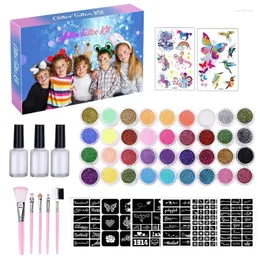 Tattoo Inks 36 Colors Set Waterproof Glitter 5 Brushes 3 Glues Kit For Temporary Kids Face Body DIY Decoration Art
