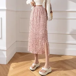 Skirts Sequins Skirt Side-Slit Jupe Femme Autumn High Waist Korean Style Long Straight For Women Almighty Streetwear Dropship