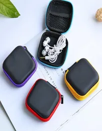 Headphone Boxes PU Leather Earbuds Pouch Mini Zipper Earphone box Protective USB Cable Organizer Spinner Storage Bags 5 Color YSJ053590211