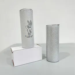 Silver powder rough glitter blank sublimation 20oz skinny straight tumbler Stainless Steel vacuum insulated non-tapered water bottle For Heat Press Printing