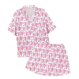 Projektantka Pajama Pajama 2-częściowy kreskówkowy nadruk z krótkim rękawem guziki T-shirt krótkie rękawowe piżama