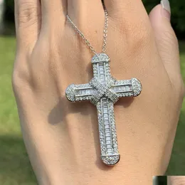 Anhänger Halsketten Victoria Wieck Luxus Schmuck Echt 925 Sterling Sier Pave Weiß Topas CZ Diamant Edelsteine Kreuz Glück Frauen Neckl DHRG1