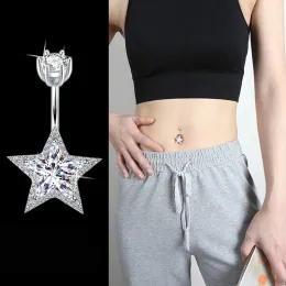 Smycken 925 Pure Sterling Silver Star Belly Button Piercing Dingle in Bulk Navel Bell Rings Cubic Zirconia Body Smycken Sexiga kvinnor