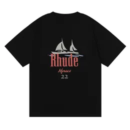 T -shirt herrar Rhude Shorts Tracksuits Designer Printing Letter Black White Grey Rainbow Color Summer Mode Cotton Cord Top Short Sleeve Y4