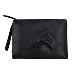 Unique women messenger bags 3D Print Gun Bag Designer Pistol Handbag Black Fashion Shoulder Bag Day Envelope Clutches With Strap247f