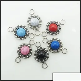 Charms 18 Round Mixed Acrylic Tibetan Sier Plated Sun Flower Pendants Connectors 14X25Mm Drop Delivery Jewelry Findings Components Dhqp4