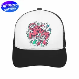 Custom adult bent rubber baseball cap Hollow HD pattern adjustable design Light and easy to carry Fashion suitable for summer Polyester+nylon+cotton 143g black