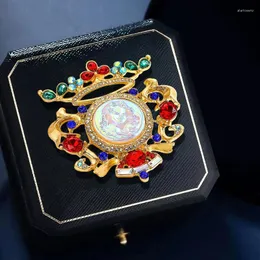 Brosches Vintage Luxury High Quality Fancy Color Medieval Crown Openwork Beauty Head Broschy Exquisite Sun Moon Jewelry Badges