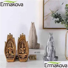 Decorative Objects Figurines Ermakova 2Pcs Buddha Statue Hands Scptures Monk Figurine Tathagata India Yoga Fengshui Home Decoratio Dhcjt