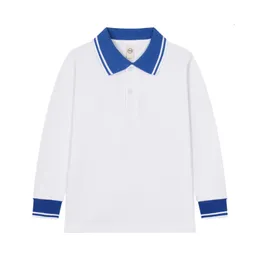 Polo da ragazzo T-shirt a maniche lunghe T-shirt in cotone per bambini Uniforme scolastica per bambini Abbigliamento scolastico con risvolto Camicia di base in tinta unita 240219