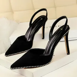 Sandals 2024 Ladies Suede Rhinestone Pointed High Heel Women's Slippers Wedding Party Shoes Size 34-40