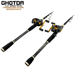 Combo Baitcaster Combo Spinning Casting Fishing Rod with Reinforced Reel Portable Ultralight Fishing Tackle Set 1.6m 1.8m 2.1m 2.4m