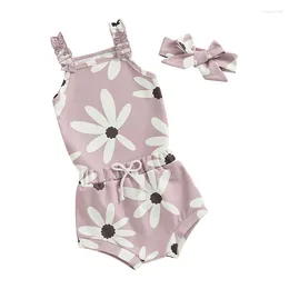 Kläder set pudcoco född baby flicka sommarkläder våffla stickad blommig ärmlös rem romper shorts pannband spädbarn set 0-24m