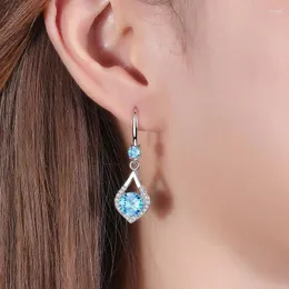 Dangle Earrings Solid 925 Silver Sapphire Drop Women Aros Mujer Oreja Orecchini Blue Jewellry Females Girls