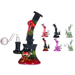 Wholesale 3D Hand Made Hookahs 14mm Female Joint Beaker Glass Dab Rig Bong Mini Small Style Unique Water tobacco Bongs Pipes with 14mm oil burner bowl for smoking