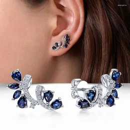 Stud Earrings Aesthetic Blue Cubic Zirconia For Women Engagement Wedding Delicate Ear Accessories Party Trendy Jewelry