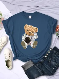 Camiseta feminina o grande urso de pelúcia astronauta impressão camiseta feminina casual esporte tops hip hop legal camiseta roupas rua verão curto