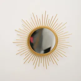Złote lusterka na ścianę - metalowe lusterka lustra ściennego w porze wystroju domu, boho lustrzane dekoracje ścienne Prezenty dla kobiet mamy (małe, słońce)