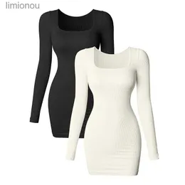 Urban Sexy sukienki sukienka damska seksowna żebrowana kwadratowa szyja mini mini bodycon sukienka z litej koloru dzianinowa spódnica 240223