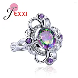 Cluster Rings Novel Design Genuine 925 Sterling Silver Wedding Colorful/Sea Blue Main Stone Round Korean Style Fashion Jewelry
