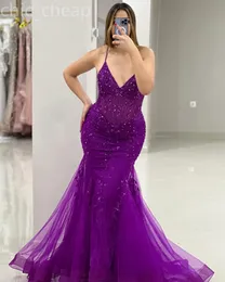 2024 ASO EBI PURPLE MERMAID PROM DRESS LACE BEADED EVING PARTER SECHAL PARTION SECOND PARTION 50 번째 생일 약혼 가운 드레스 Robe De Soiree ZJ68