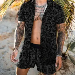 2024 Homens Tracksuits Impressão Havaiana Curta Outfit Verão Casual Camisa Floral Praia Shorts Duas Peças Terno Moda Masculina Define M-3XL Clássico