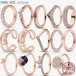 Küme Yüzükleri 925 STERLING Gümüş Yüzük gül altın aşk düğüm imza Halo Wishbone Taç Kadınlar İçin Taç