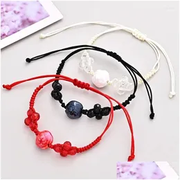 Charm Bracelets Black White Red Bead Woven Bangles For Women Men Lucky Adjustable Friendship Handmade Braided Thread Jewelry Drop Del Dh9Do