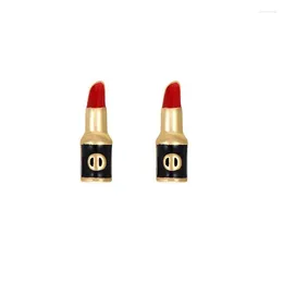 Ohrstecker Aide 925 Sterling Silber Einzigartige Rouge Lippenstift Form Klein Für Frauen Bunte Rote Emaille Rose Blume Lippe