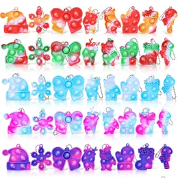 Decompression Toy Pop Toys Fidget Keychain Press Bubbles Christmas Silica Gel Key Pendant Drop Delivery Gifts Novelty Gag Dhpud