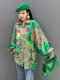 Women's Blouses SuperAen 2024 Spring/Summer Printed Shirt Heavy Industry Nail Diamond Casual Loose Fashion Oversize