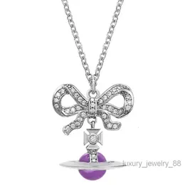 قلادة قلادة من القمر الصناعي قلادة لامرأة Vivienenwestwest المجوهرات الفاخرة Viviane Westwood Necklace High Version Bow Purple Saturn Netblace Netlace Womens Ligh