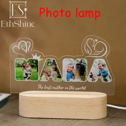 Jóias personalizado foto texto 3d acrílico lâmpada de cabeceira personalizado quarto luz da noite para a mãe presente de aniversário presente de natal