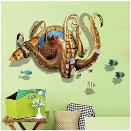 Adesivi murali Deep-Nautical Octopus 3D Three-Nsional Home Decor Soggiorno Arte Sfondo Collant Murale 210420 Drop Delivery Garden Dhr0D