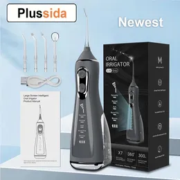 Irrigador oral portátil água flosser dental picareta 5 modos 360 ° jato girado para limpeza de dentes linha fio dental máquina de lavar boca 240219