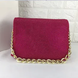 Rhinestone Suede Crossbody Bag Chains axelpåsar Axillära diamanter handväska Vanlig antik mässingsbrev HASP Hårdvaruflikkoppling157L