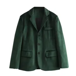 Blazers Trafo Green Velvet Blazer Set Pantolon Kadın Takılı Yeni Ceketler Kadın Zarif Uzun Kollu Dış Çekiler Kadın Vintage Buttonup Coats