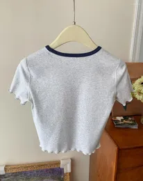 Koszulki damskie Kobiety Rib Knit Rolled Edge Tshirt List Krótkie rękawie Slim Fit Female O-Neck T-shirt Spring Summer 2024