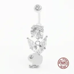 Smycken kanin navel piercing för kvinnor 925 sterling silver magknapp ring zirkon kaninhänge