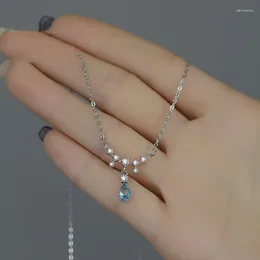 Anhänger Koreanische 925 Sterling Silber Glitzernde Wasser Tropfen Quaste Lange Halsketten Für Frauen Luxus Zirkon Hochzeit Schmuck