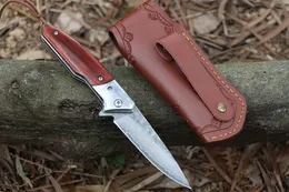 Promotion A2250 Flipper Folding Knife VG10 Damascus Steel Blade Rosewood with Steel Head Handle Outdoor Ball Bearing Washer Fast Open Folder Knives