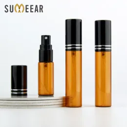 병 50 pcs/lot 5ml 10ml 앰버 유리 향수 병 미니 리필 가능한 용기 빈 스프레이 병 향기 펌프 화장품 용기