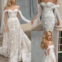 Stunningbride 2024 sexy mermaid wedding dresses with detachable train lace appliqued boho off the shoulder classic sexy bridal gowns