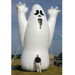 atacado 8mH (25 pés) com ventilador gigante branco inflável fantasma de Halloween fora do ar assustador personagem soprado para decoração de festival